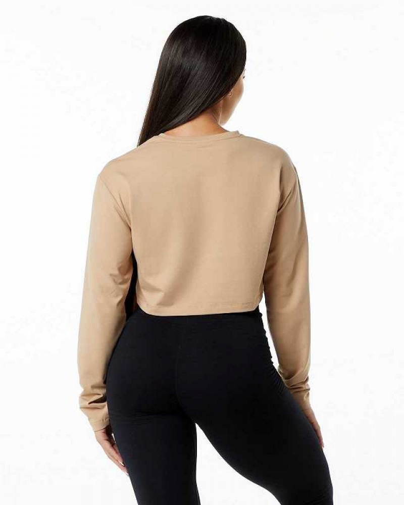 Camisa Manga Larga Alphalete Dynasty LS Crop Mujer Marrom | Mexico-529347