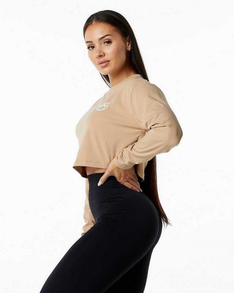 Camisa Manga Larga Alphalete Dynasty LS Crop Mujer Marrom | Mexico-529347