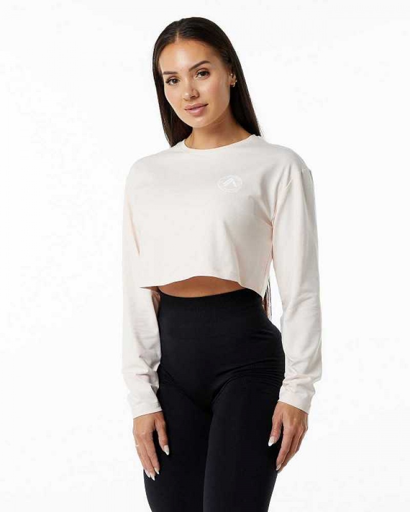 Camisa Manga Larga Alphalete Dynasty LS Crop Mujer Rosas | Mexico-874213