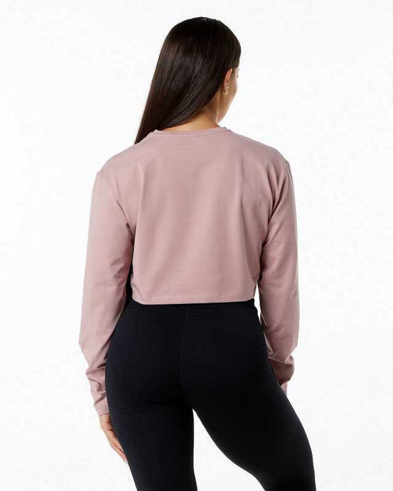 Camisa Manga Larga Alphalete Dynasty LS Crop Mujer Rosas | Mexico-954361