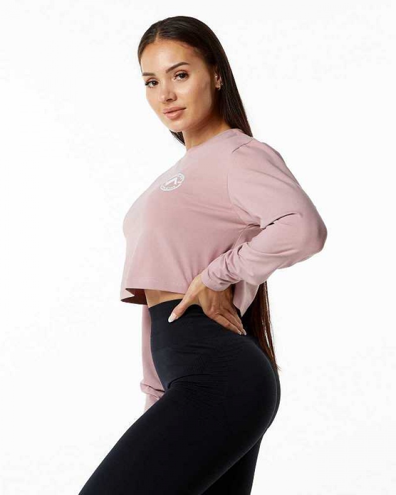 Camisa Manga Larga Alphalete Dynasty LS Crop Mujer Rosas | Mexico-954361