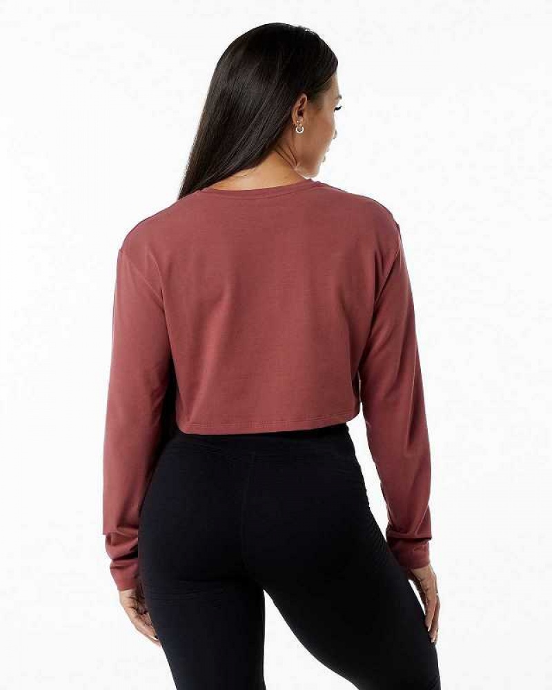 Camisa Manga Larga Alphalete Dynasty LS Crop Mujer Rojos | Mexico-724091