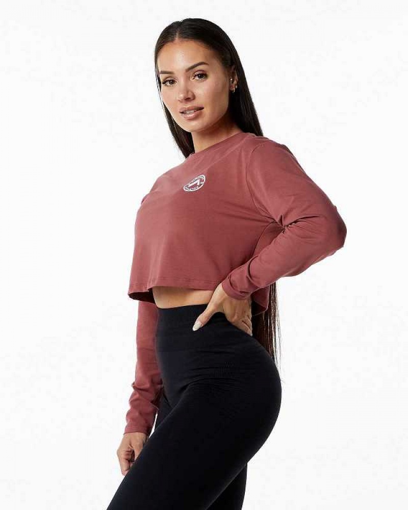 Camisa Manga Larga Alphalete Dynasty LS Crop Mujer Rojos | Mexico-724091