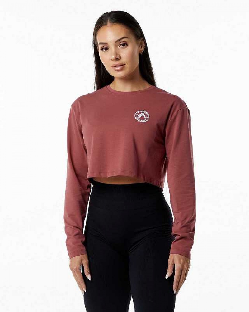 Camisa Manga Larga Alphalete Dynasty LS Crop Mujer Rojos | Mexico-724091