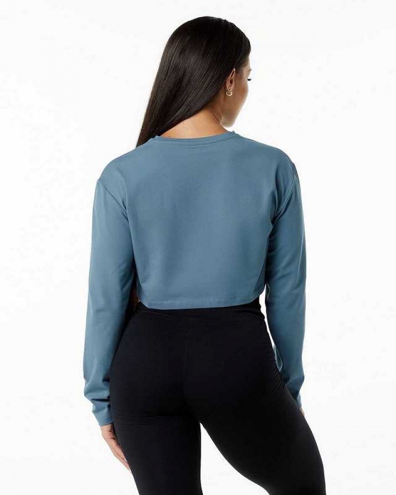 Camisa Manga Larga Alphalete Dynasty LS Crop Mujer Azules | Mexico-960812