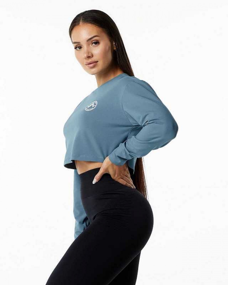 Camisa Manga Larga Alphalete Dynasty LS Crop Mujer Azules | Mexico-960812