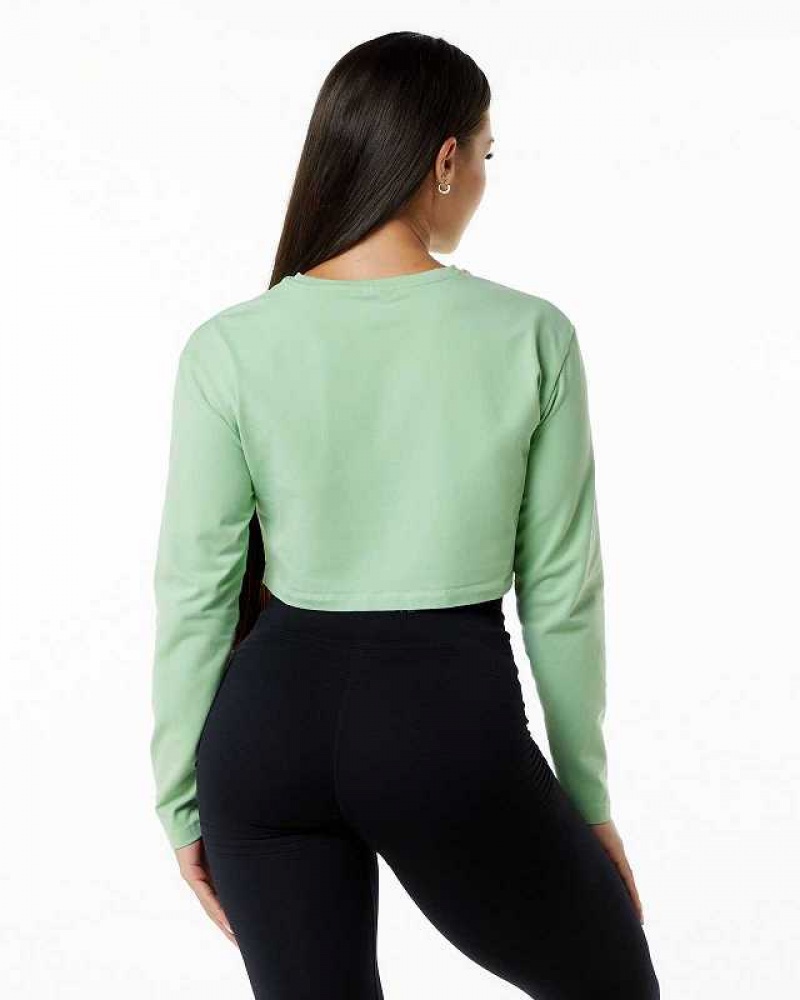 Camisa Manga Larga Alphalete Dynasty LS Crop Mujer Verdes | Mexico-981276