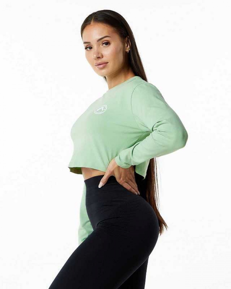 Camisa Manga Larga Alphalete Dynasty LS Crop Mujer Verdes | Mexico-981276