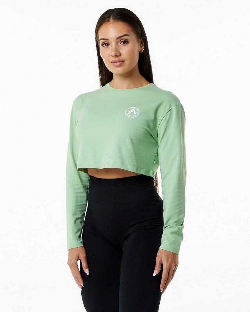 Camisa Manga Larga Alphalete Dynasty LS Crop Mujer Verdes | Mexico-981276