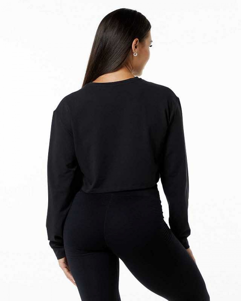 Camisa Manga Larga Alphalete Dynasty LS Crop Mujer Negros | Mexico-931675