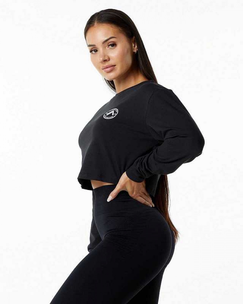 Camisa Manga Larga Alphalete Dynasty LS Crop Mujer Negros | Mexico-931675