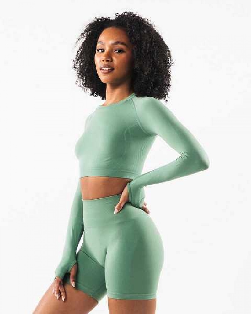 Camisa Manga Larga Alphalete Stratus LS Crop Mujer Verdes | Mexico-346758