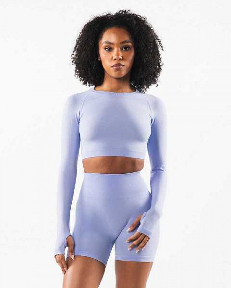 Camisa Manga Larga Alphalete Stratus LS Crop Mujer Azules | Mexico-420386