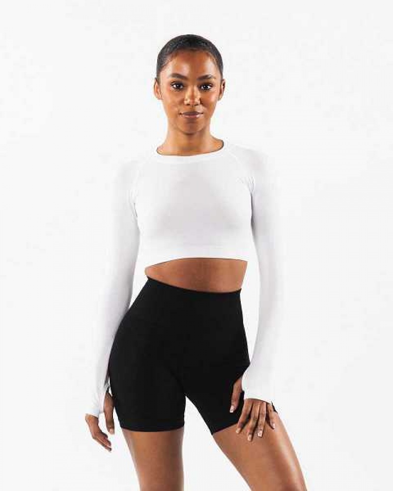 Camisa Manga Larga Alphalete Stratus LS Crop Mujer Blancos | Mexico-257498