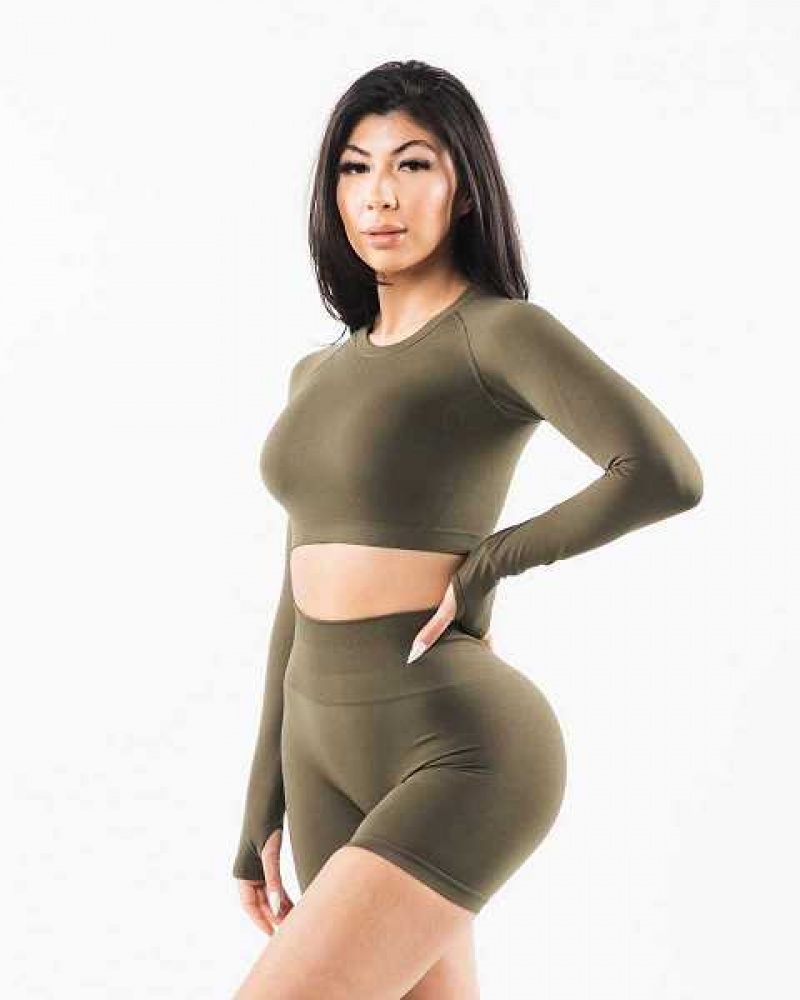 Camisa Manga Larga Alphalete Stratus LS Crop Mujer Verdes | Mexico-092456