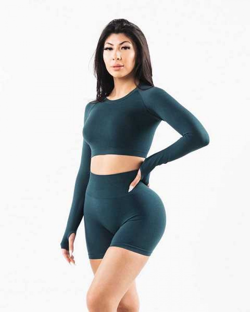 Camisa Manga Larga Alphalete Stratus LS Crop Mujer Azules | Mexico-974681