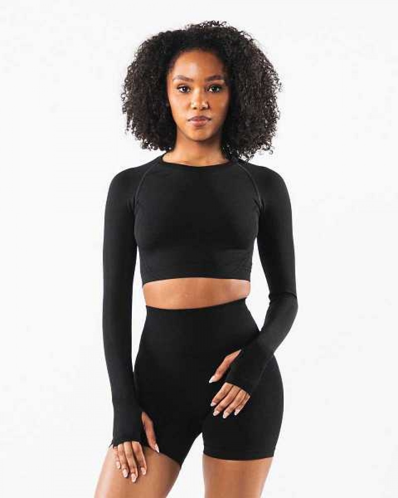 Camisa Manga Larga Alphalete Stratus LS Crop Mujer Negros | Mexico-471982