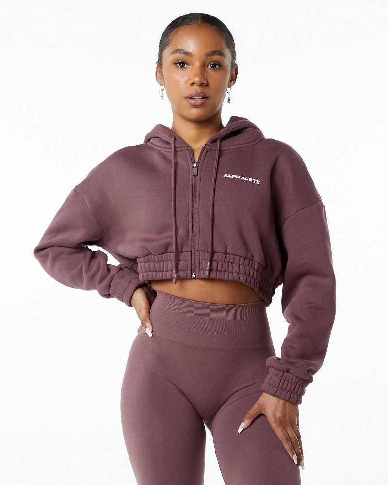 Chamarras Alphalete Classic Capital Full-Zip Crop Mujer Rojos | Mexico-473268