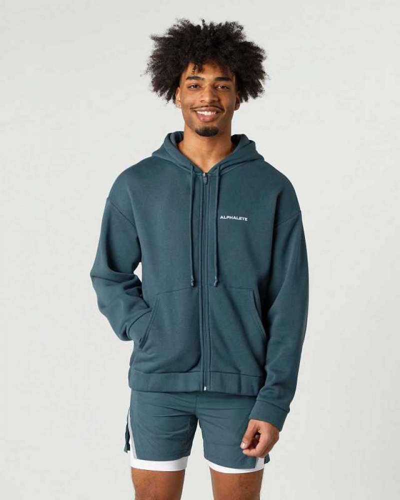 Chamarras Alphalete Classic Full-Zip Hombre Azules | Mexico-487930