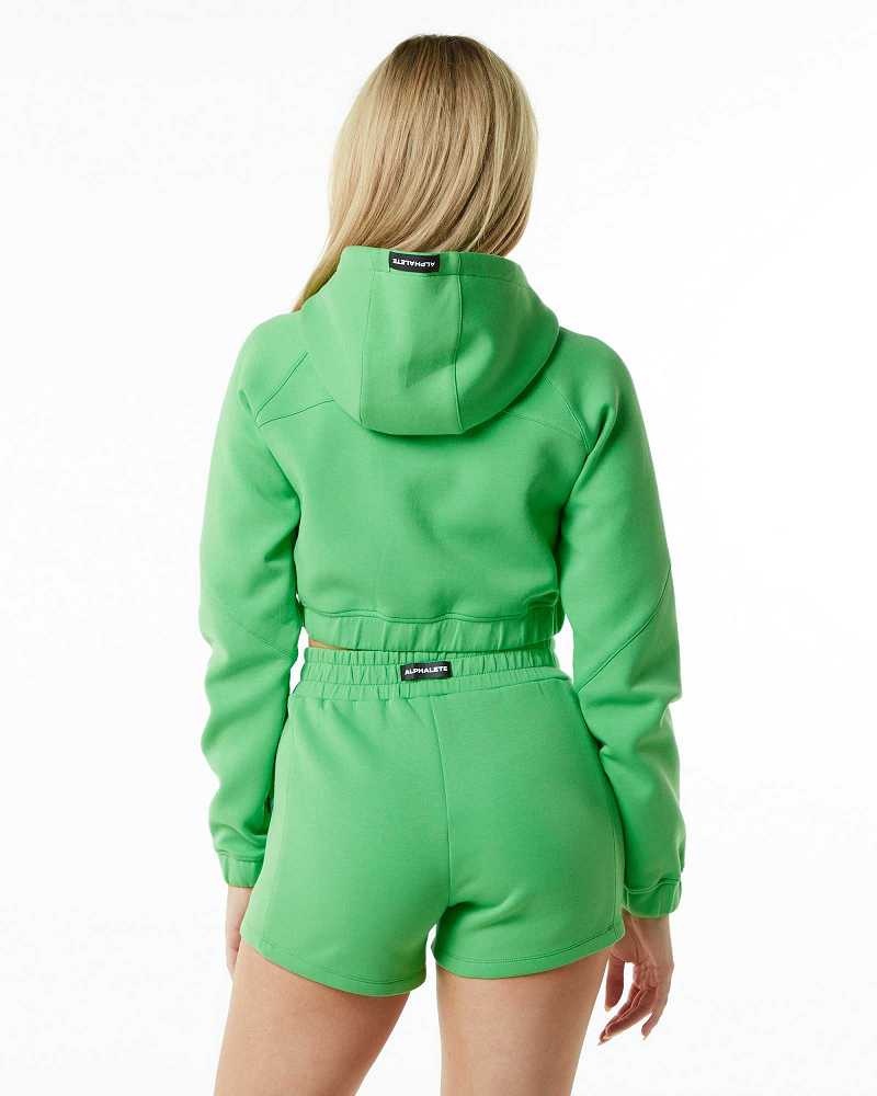 Chamarras Alphalete ELMTS Full-Zip Crop Mujer Verdes | Mexico-183425