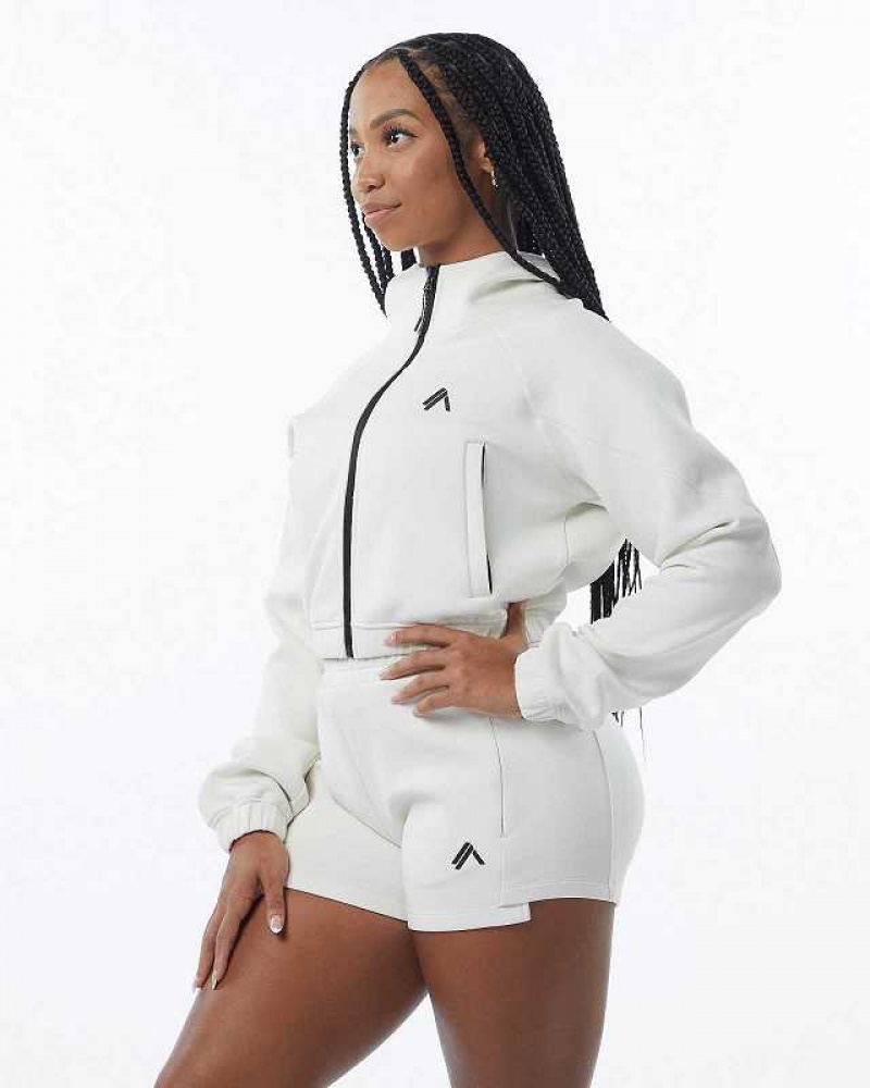 Chamarras Alphalete ELMTS Full-Zip Crop Mujer Blancos | Mexico-817654