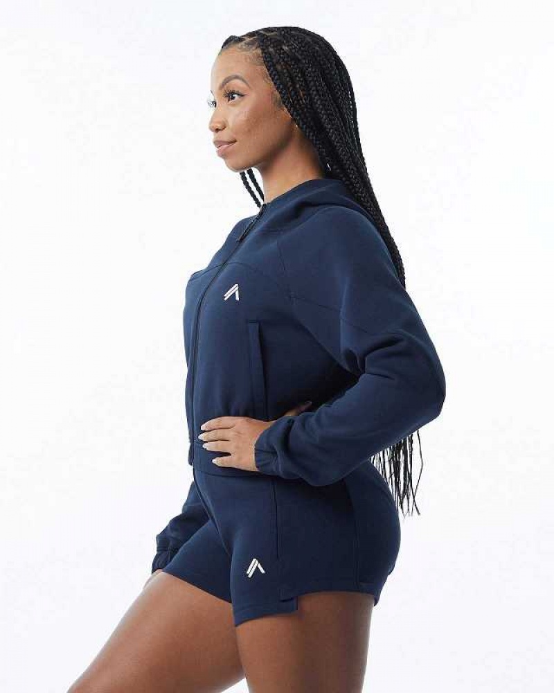 Chamarras Alphalete ELMTS Full-Zip Crop Mujer Azules | Mexico-874619