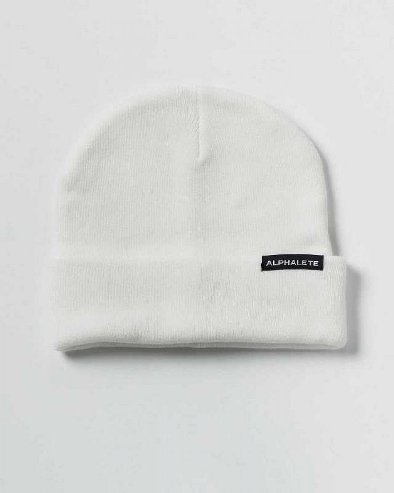 Gorro Alphalete Essential Foldover Unisex Blancos | Mexico-385176