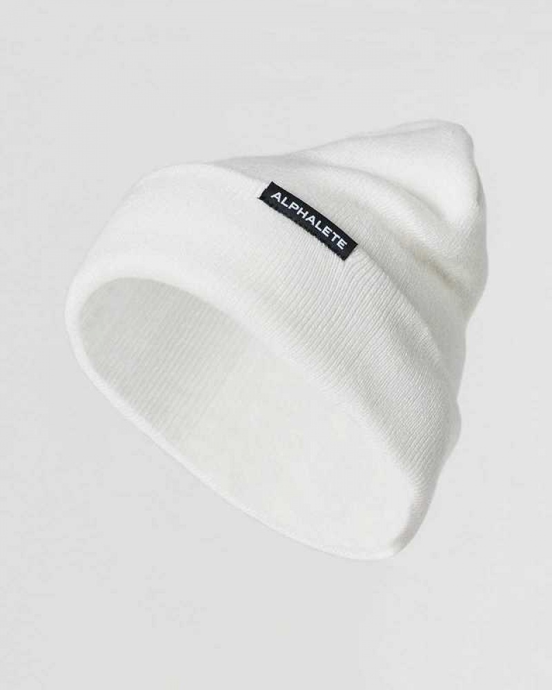 Gorro Alphalete Essential Foldover Unisex Blancos | Mexico-385176