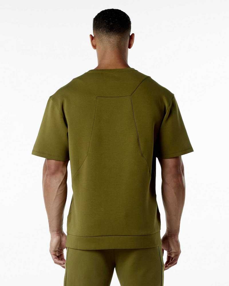 Pullover Alphalete ELMTS Half Sleeve Hombre Verdes | Mexico-173026