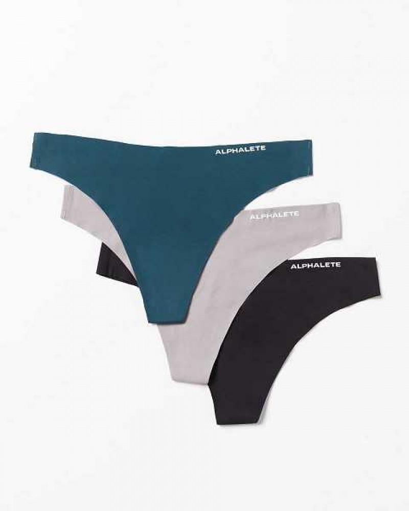 Ropa Interior Alphalete Seamless Tanga 3pk Mujer Grises Azul Marino Negros | Mexico-231586