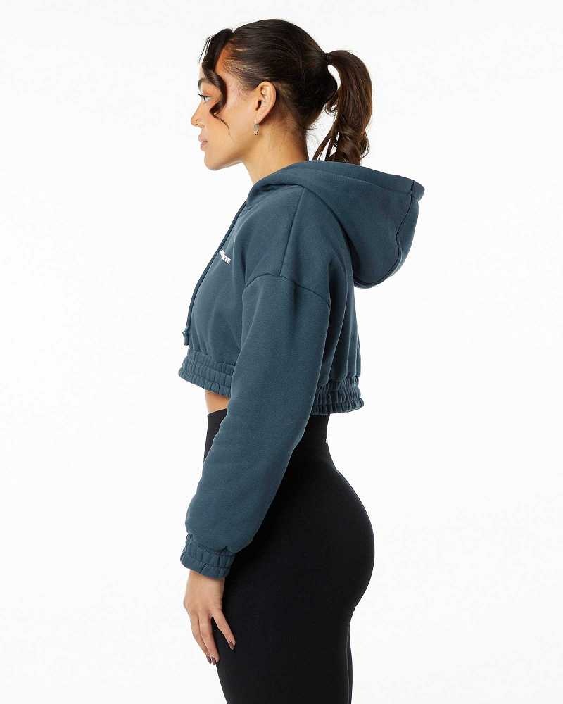 Sudadera con Capucha Alphalete Classic Capital Crop Mujer Azules | Mexico-721546