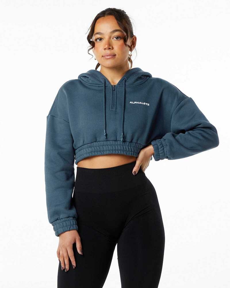 Sudadera con Capucha Alphalete Classic Capital Crop Mujer Azules | Mexico-721546