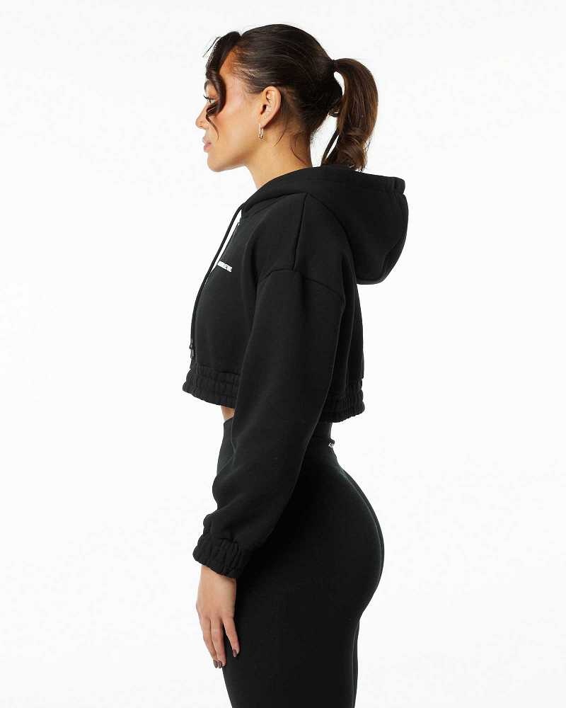 Sudadera con Capucha Alphalete Classic Capital Crop Mujer Negros | Mexico-167439