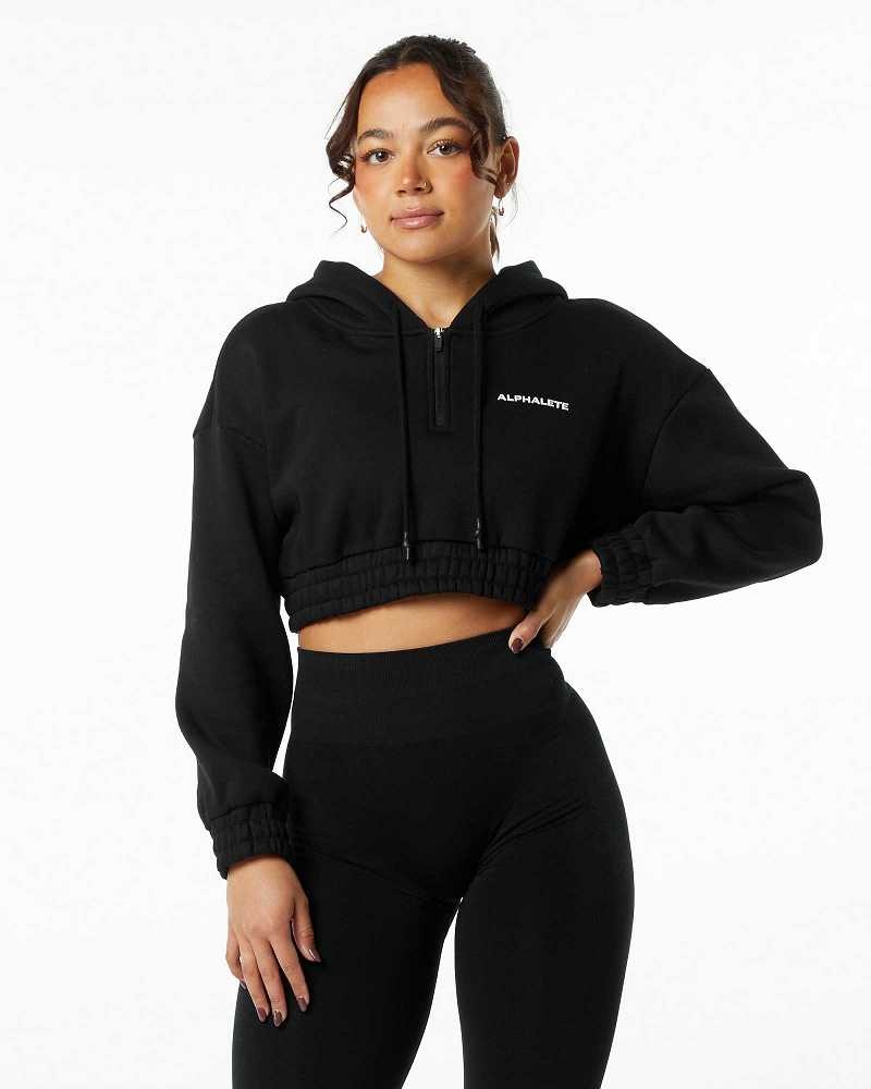 Sudadera con Capucha Alphalete Classic Capital Crop Mujer Negros | Mexico-167439