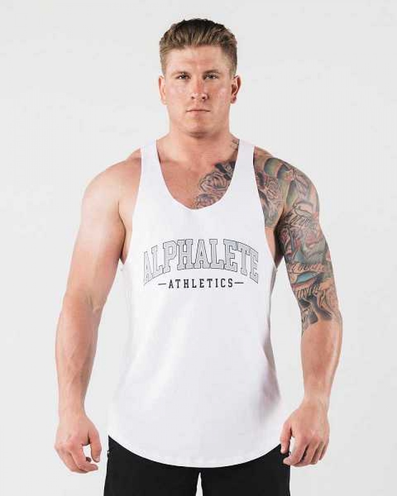 Tank Top Alphalete AA Raw Cut Hombre Blancos | Mexico-673415