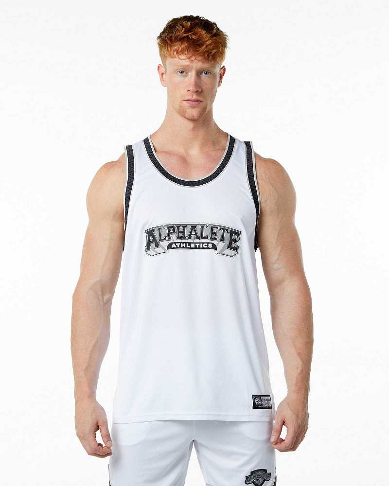 Tank Top Alphalete Varsity Basketball Hombre Blancos | Mexico-531798