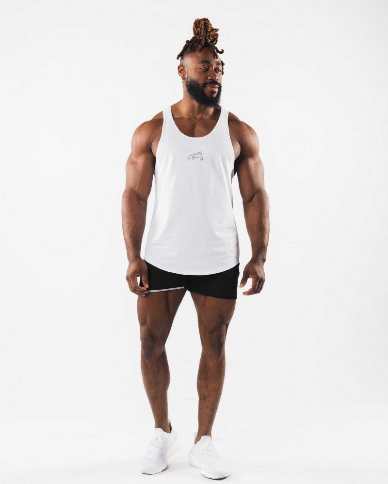 Tank Top Alphalete Wolf Head Raw Cut Hombre Blancos | Mexico-768130